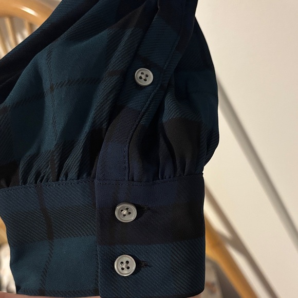 J.Crew Green Navy and Black Plaid Blouse with Bow - Picture 5 of 7